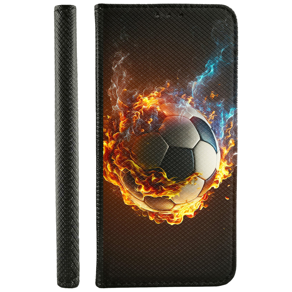Hülle Huawei P30 aus Kunstleder mit Motiv Fußball Feuer blauer Rauch