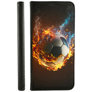 Hülle iPhone 13 Pro aus Kunstleder mit Motiv Fußball Feuer blauer Rauch